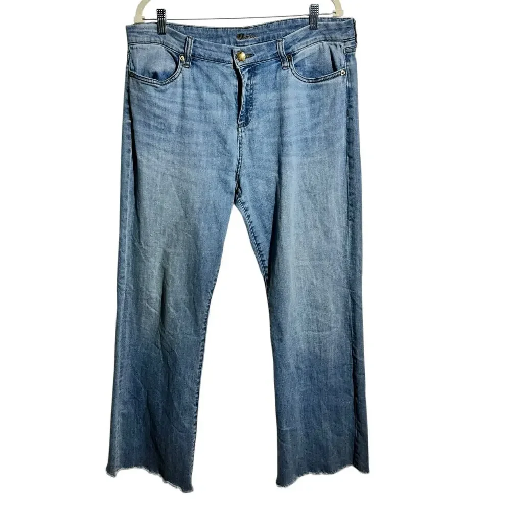 Kut From The Kloth Wide Leg Raw Hem Denim‎ Jean Women Blue Minimal Modest Boho